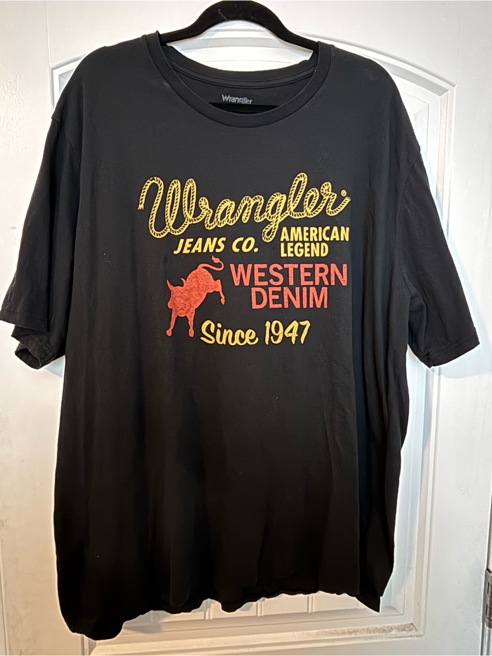 Wrangler Black Short-Sleeve Graphic Tee with Yellow & Red Print